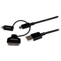 StarTech.com 1 m (3 ft.) 3 in 1 Charging Cable - Multi USB to Lightning or 30-pin Dock or Micro-USB for iPhone / iPad / iPod / Android - Apple MFi Certified - USB 2.0 - 1 m - USB A - Micro-USB B - USB 2.0 - 480 Mbit/s - Black