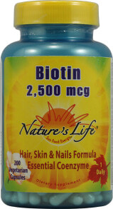 Витамины группы В Nature's Life Biotin Hair, Skin & Nail Formula Биотин для здоровья кожи, ногтей и волос 2500 мкг 200 вегетарианских капсулы