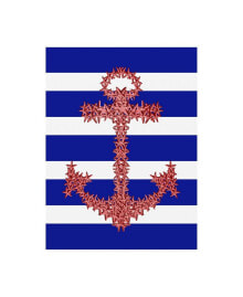 Trademark Global fab Funky Red Starfish Anchor on Blue and White Canvas Art - 36.5