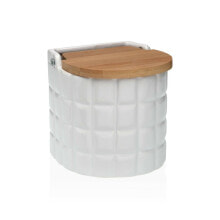 Salt Shaker with Lid Versa Frames White Ceramic Bamboo Dolomite 11 x 11 x 11 cm