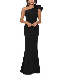 Купить черные женские платья Betsy & Adam: Women's One-Shoulder Scuba Crepe Gown