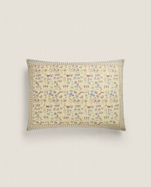 Embroidered linen cotton cushion cover