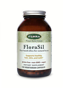 Минералы и микроэлементы flora FloraSil  Пищевая добавка кремнезем для здоровья ногтей, волос, кожи   180 Вегетарианских капсул
