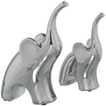 Set of Figures Alexandra House Living Silver Ceramic Elephant 19 x 8 x 26 + 15 x 7 x 21 cm (2 Pieces)