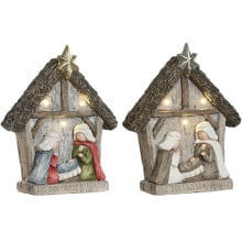 Christmas nativity set Home ESPRIT Green Grey Magnesium 27,5 x 10,5 x 34,5 cm (2 Units)