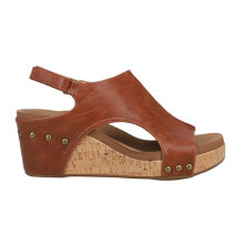 Купить коричневые женские сандалии Corkys: Corkys Carley Studded Wedge Womens Brown Casual Sandals 30-5316-WKSM