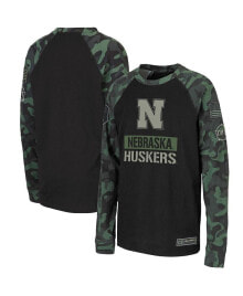Colosseum big Boys Black, Camo Nebraska Huskers OHT Military-Inspired Appreciation Raglan Long Sleeve T-shirt