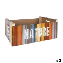 Storage Box Confortime Nature Wood Multicolour 58 x 39 x 21 cm (3 Units)