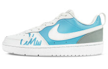 【定制球鞋】 Nike Court Borough Low 2 滑板鞋UNC 学院风 vibe风 涂鸦 高街 情侣踏青主题 板鞋 GS 北卡蓝 / Кроссовки Nike Court Borough Low 2 UNC vibe GS BQ5448-100