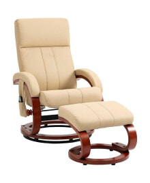 HOMCOM recliner Chair with Ottoman, Electric Faux Leather Recliner with 10 Vibration Points and 5 Massage Mode, Reclining Chair with Remote Control, Swivel Wood Base and Side Pocket, Beige