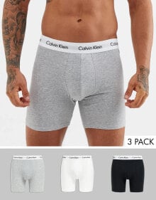 Calvin Klein – 3er-Pack Boxer-Unterhosen in Schwarz, Weiß und Grau