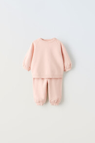 Plain plush sweatshirt and trousers co-ord