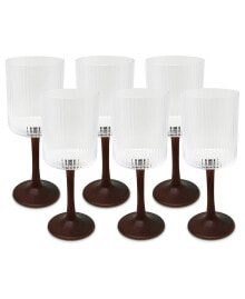 Vivience straight Structure and Wood Stem Optic Wine Glasses, Set of 6