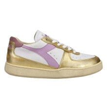 Купить мужская спортивная обувь Diadora: Diadora Mi Basket Low Metallic Dirty Lace Up Mens Gold, White Sneakers Casual S