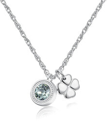 Ювелирные колье Steel necklace with crystal and four-leaf clover Lucky Light SKT02