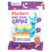 Плэкерс, Kid's Dual Gripz, детские зубочистки с нитью, с фтором, фруктовый смузи, 75 шт.