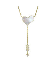 Купить кулоны и подвески Rachel Glauber: 14k Gold Plated with Cubic Zirconia & Mother of Pearl Cupida€s Arrow Heart Y-Necklace