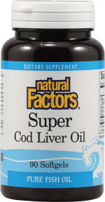 Рыбий жир и Омега 3, 6, 9 Natural Factors Super Cod Liver Oil Масло печени трески источник витаминов А и D  90 гелевых капсул