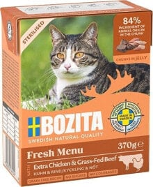 Купить влажные корма для кошек Bozita: Bozita Bozita Sterilised z Extra Kurczakiem i wołowiną kawałki w galaretce kartonik 370g