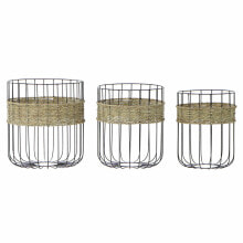 Basket set DKD Home Decor Black Natural Metal Natural Fibre 35 x 35 x 40 cm 3 Pieces