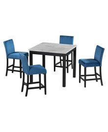 Simplie Fun 5-Piece Faux Marble Dining Set with Upholstered Chairs