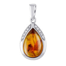 Silver pendant with natural amber JST13327PJ