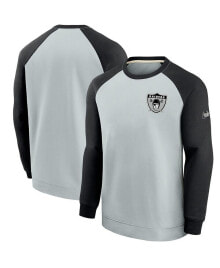 Nike men's Silver and Black Las Vegas Raiders Historic Raglan Crew Performance Sweater