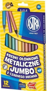 Цветные карандаши для рисования для детей Astra Kredki ołówkowe metaliczne jumbo z czarnego drewna 12 kolorów