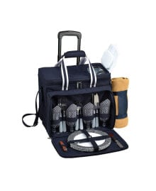 Equipped Picnic Cooler with Blanket and Service for 4 on Wheels