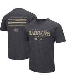 Купить мужские футболки и майки Colosseum: Men's Heather Black Wisconsin Badgers Big and Tall OHT Military-Inspired Appreciation Playbook T-shirt