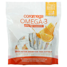 Coromega, омега-3 со вкусом апельсина, 90 пакетиков, 2,5 г каждый