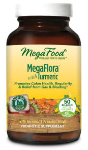 Пищеварительные ферменты megaFood MegaFlora Probiotic with Turmeric Пробиотический комплекс с пребиотиком и куркумой для поддержки пищеварения 50 млрд КОЕ - 60 капсул