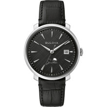 Мужские наручные часы с черным кожаным ремешком Bulova 96B360 Frank Sinatra automatic mens 40mm 3ATM