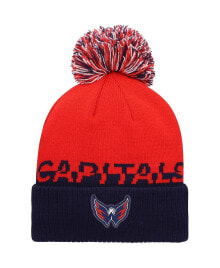 adidas men's Red, Navy Washington Capitals Cold.Rdy Cuffed Knit Hat with Pom