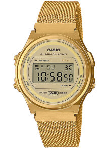 Мужские наручные электронные часы с золотым браслетом Casio A171WEMG-9AEF Vintage Round 37mm