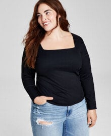 Топ длинный рукав, квадратный вырез, для женщин, Plus Size, And Now This купить онлайн