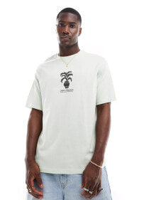 Купить мужские футболки и майки SELECTED HOMME: Selected Homme oversized t-shirt with central plant print in pastel green