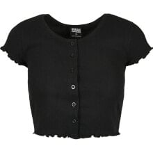 URBAN CLASSICS Cropped Button Up Rib-Big short sleeve T-shirt