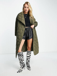 Женские пальто 4th & Reckless quilted longline coat in khaki
