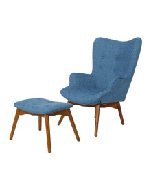 Noble House hariata Mid-Century Modern Wingback Chair and Ottoman Set, 2 Piece