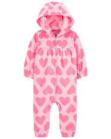 Baby Hearts Hooded Zip-Up Fleece Jumpsuit