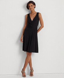 Women's Sleeveless Front-Pleated Surplice Jersey Dress купить онлайн