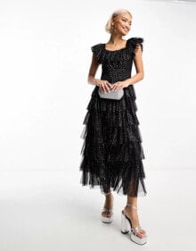 Купить черные женские платья-макси Amy Jane London: Amy Jane London Aurelia tulle sequin maxi dress in black