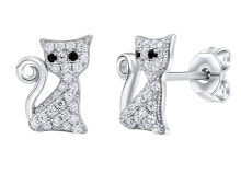 Ювелирные серьги playful silver earrings Cats with clear zircons Bessie MW01038E