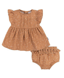 Купить детские платья и юбки для малышей Gerber: Baby Girls Baby Gauze Dress and Diaper Cover Set, 2 Piece