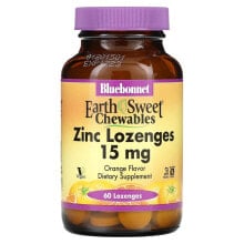 Цинк Bluebonnet Nutrition, EarthSweet, жевательные таблетки с цинком, апельсин, 15 мг, 60 пастилок