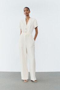 Belted jumpsuit with golden buttons