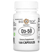 Витамин D bio Tech Pharmacal, Inc, D3-50, Cholecalciferol, 100 Capsules