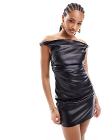 Mango bardot twist leather look dress in black купить в интернет-магазине