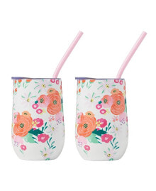 Cambridge 16 oz Pink Floral Insulated Wine Tumbler, Set of 2